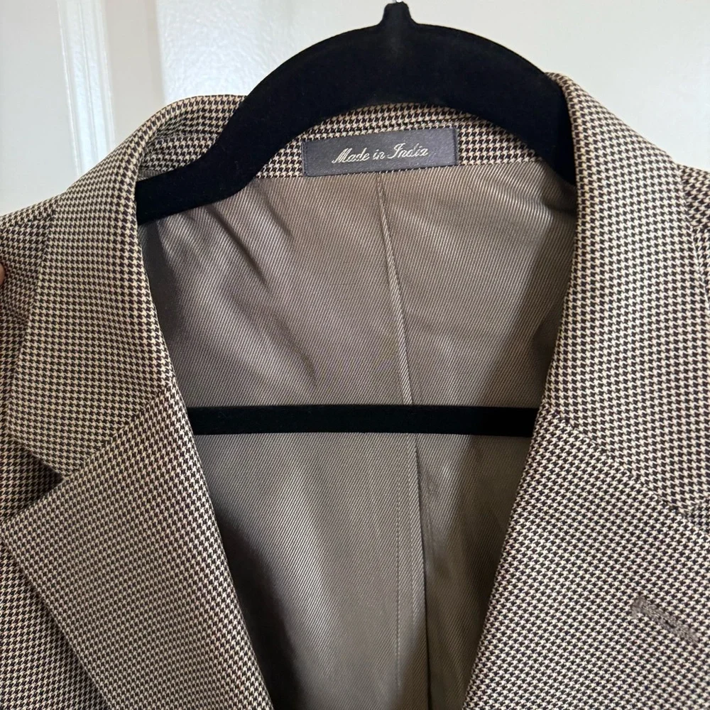 Vintage Oscar De La Renta 100% silk houndstooth tan blazer academia 48R brown